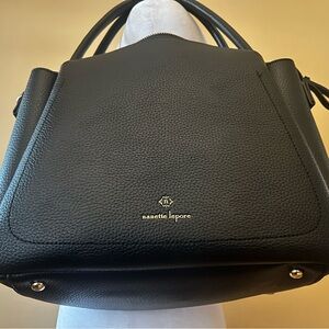 Nanette Lepore Black Leather Handbag with Gold Details